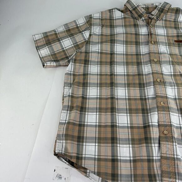 Carhartt Plaid Short Sleeve Button Down Shirts Size XL Mens Relaxed Beige Plaid - Picture 4 of 11